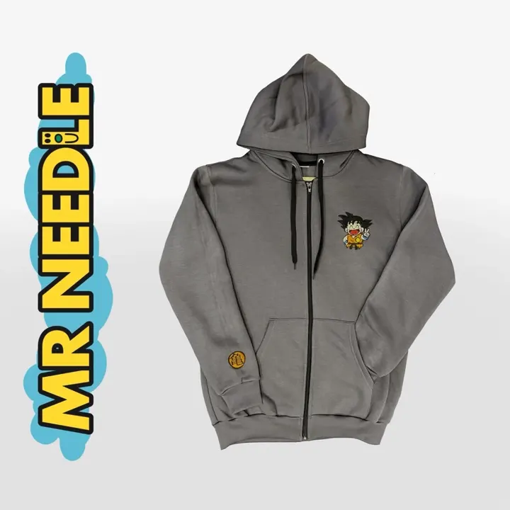 Γκρι hoodie με φερμουάρ και μικρό κέντημα